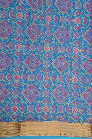 Zig Zag Zari Border With Geometric Pattern Cerulean Blue Chanderi Cotton Saree