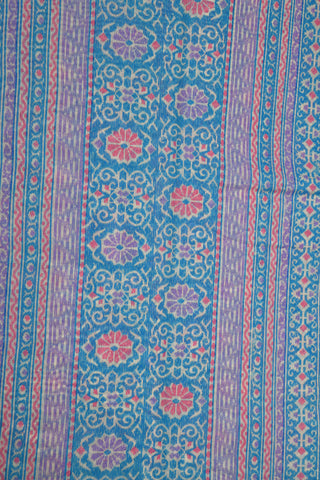 Zig Zag Zari Border With Geometric Pattern Cerulean Blue Chanderi Cotton Saree