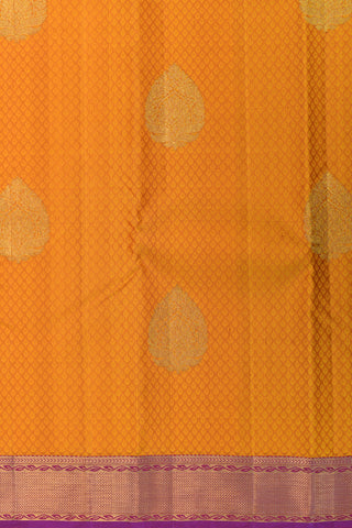 Zig Zag Zari Border With Jacquard Pendant Buttas Marigold Yellow Orange Kanchipuram Silk Saree