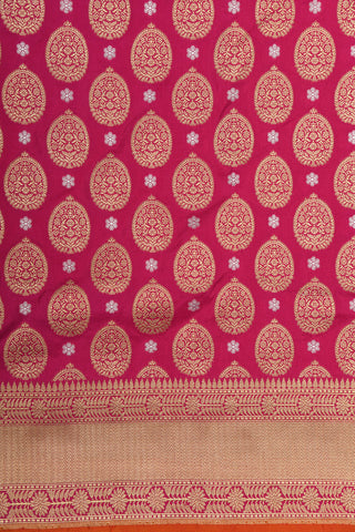 Zig Zag Zari Border With Traditional Buttas Magenta Pink Banaras Silk Saree