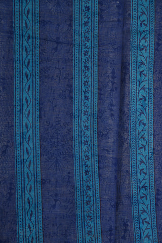 Womens And Trees Pattern Contrast Ivory And Indigo Ahmedabad Cotton Saree