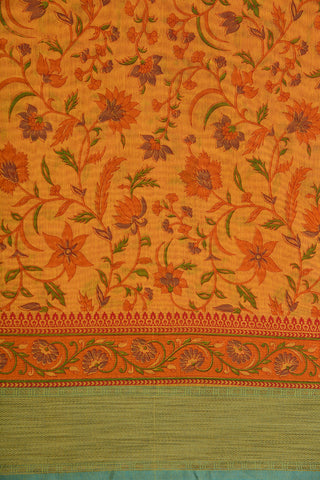Floral Design Thread Work Border Mustard Ahmedabad Cotton Saree