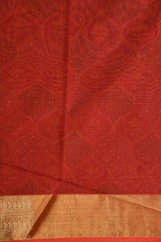 Floral And Geometric Design Gold Zari Mehandi Red Ahmedabad Cotton Saree