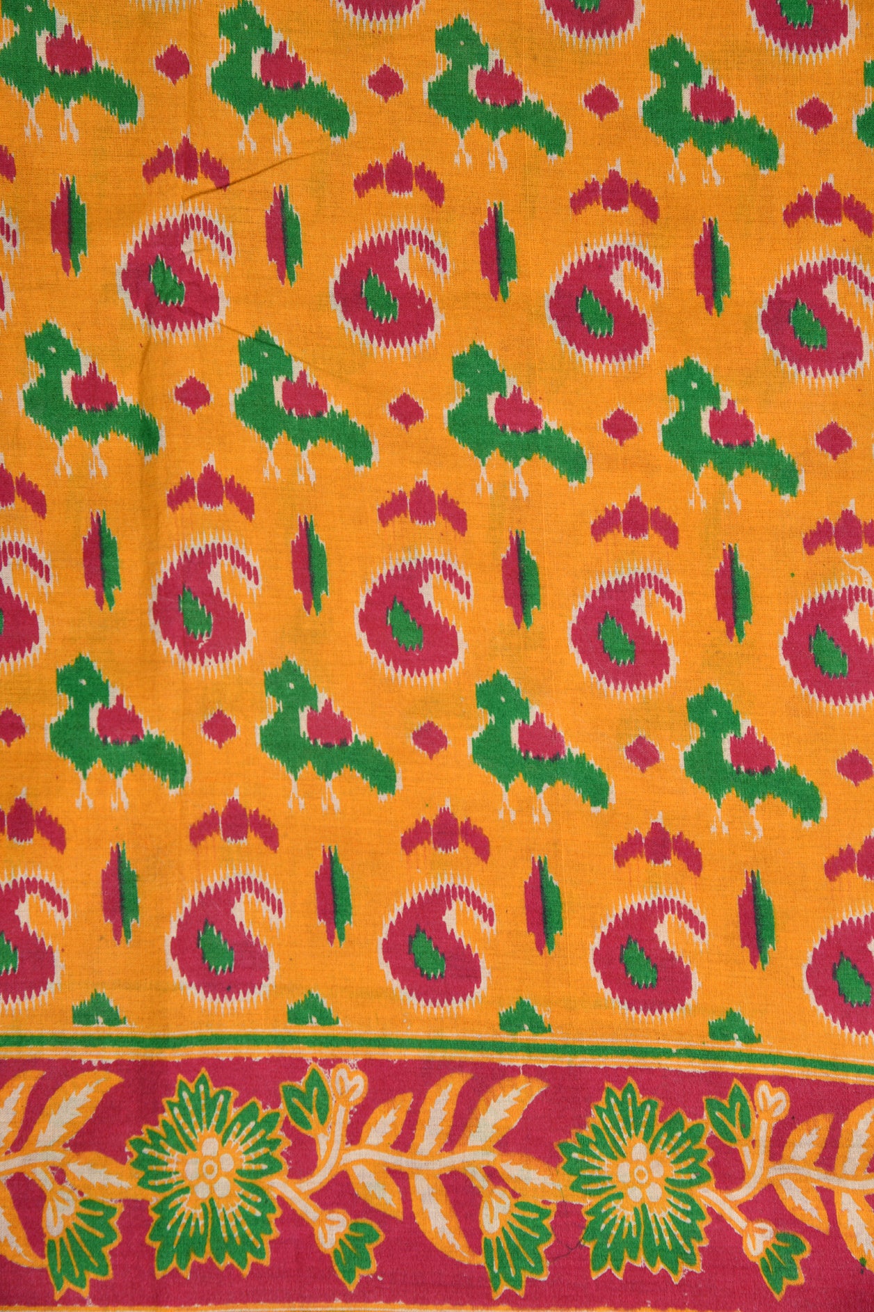 Paisley Design Orange Kalamkari Cotton Saree