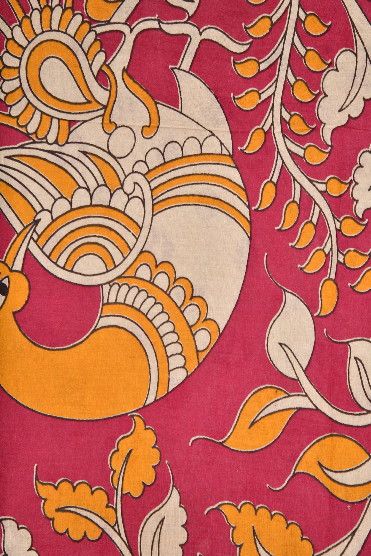 Paisley Design Orange Kalamkari Cotton Saree