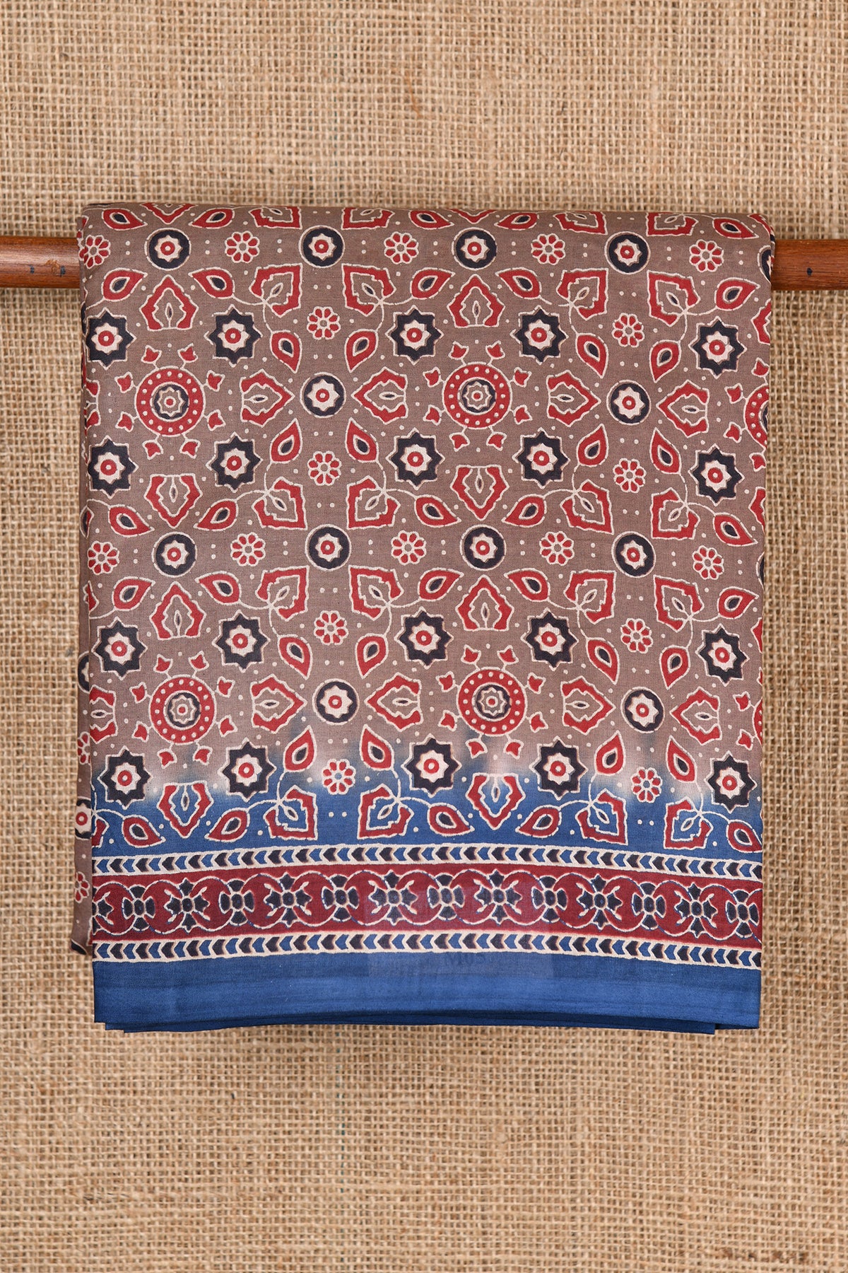 Ajrakh Printed Design Brown Ahmedabad Cotton Saree