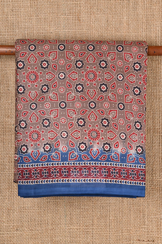 Ajrakh Printed Design Brown Ahmedabad Cotton Saree