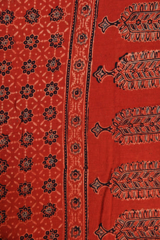 Ajrakh Hand Block Printed Red Cotton Saree