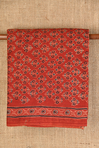 Ajrakh Hand Block Printed Red Cotton Saree