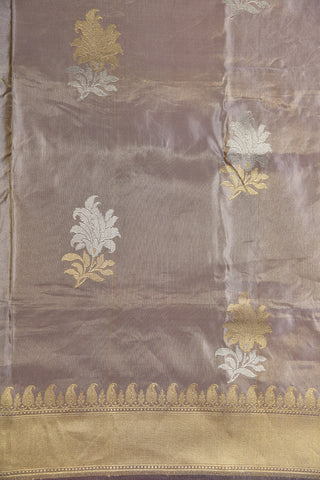 Thread Work Floral Design Medium Taupe Banaras Silk Saree