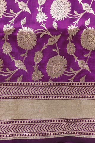 Floral Design Plum Purple Banaras Silk Saree