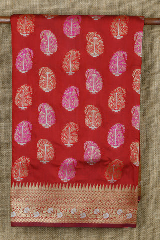 Thread Work Paisley Motif Red Banaras Silk Saree