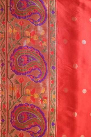 Paisley Floral Border Chilly Red Banaras Silk Saree