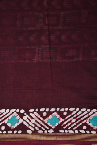 Batik Work Dark Maroon Maheshwari Cotton Saree