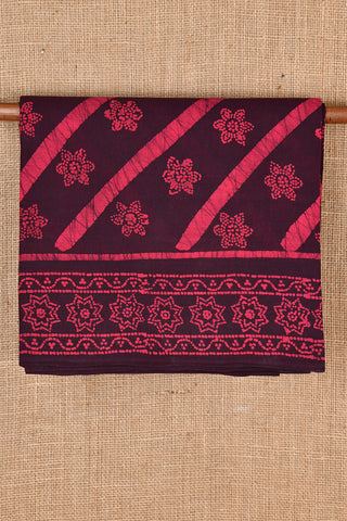 Batik Work Floral Motif Dark Dusty Magenta Sungudi Cotton Saree