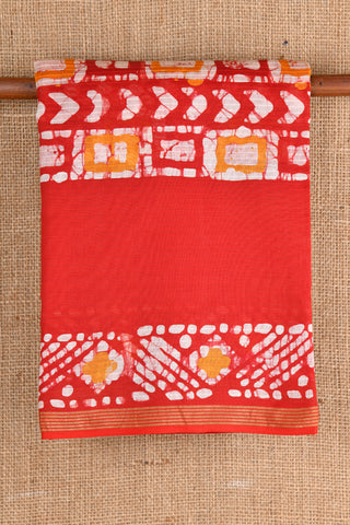 Batik Work Red Maheshwari Cotton Saree