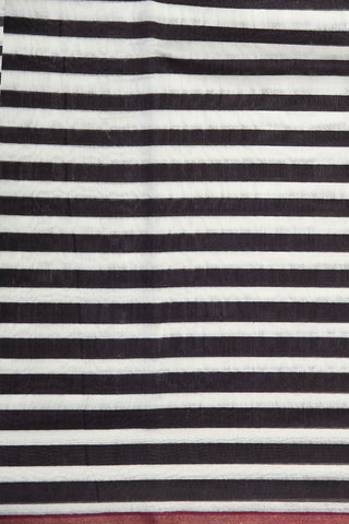 Small Border In Stripes Black And White Chanderi Cotton Saree
