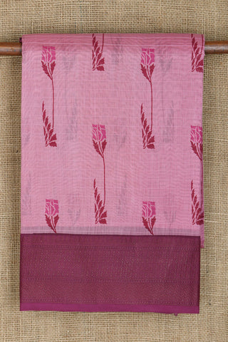 Contrast Border In Floral Printed Onion Pink Chanderi Cotton Saree