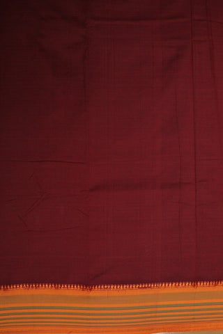 Contrast Thread Work Stripes Border In Plain Burgundy Maroon Dharwad Cotton Saree