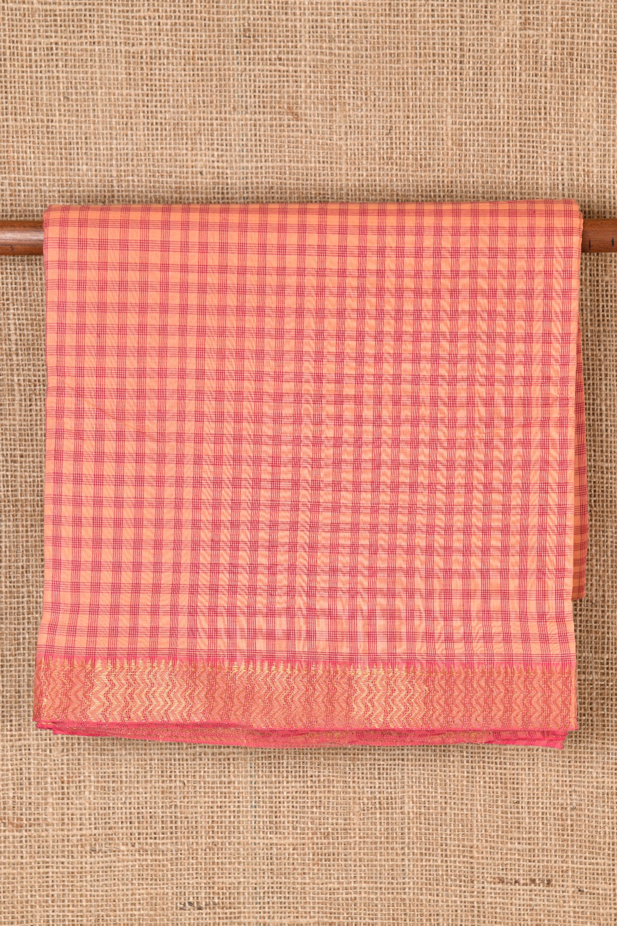Checked Dark Peach Pink Mangalagiri Cotton Saree