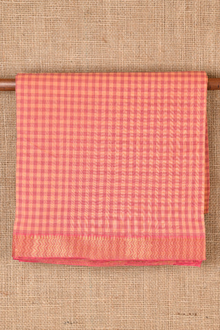 Checked Dark Peach Pink Mangalagiri Cotton Saree