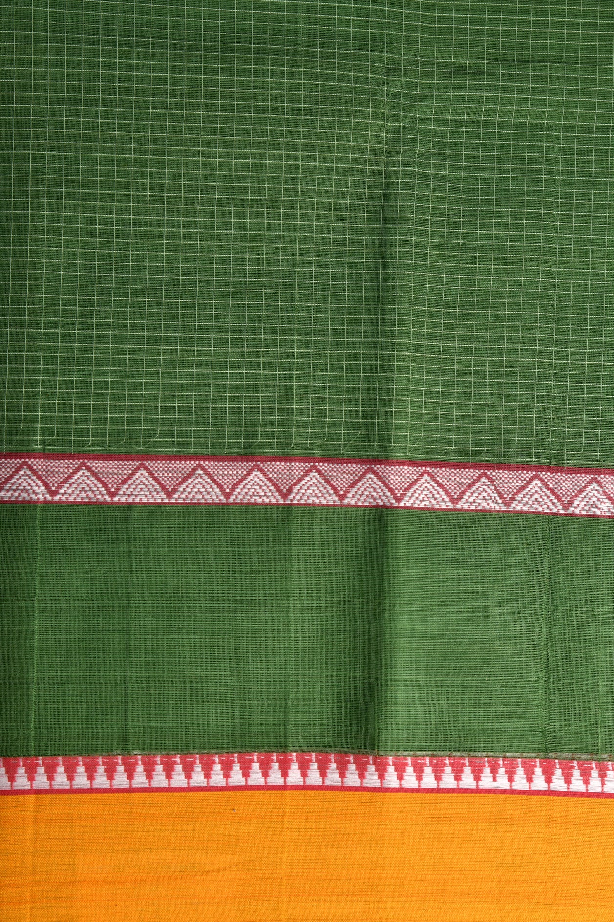Checked Green Semi Gadwal Cotton Saree