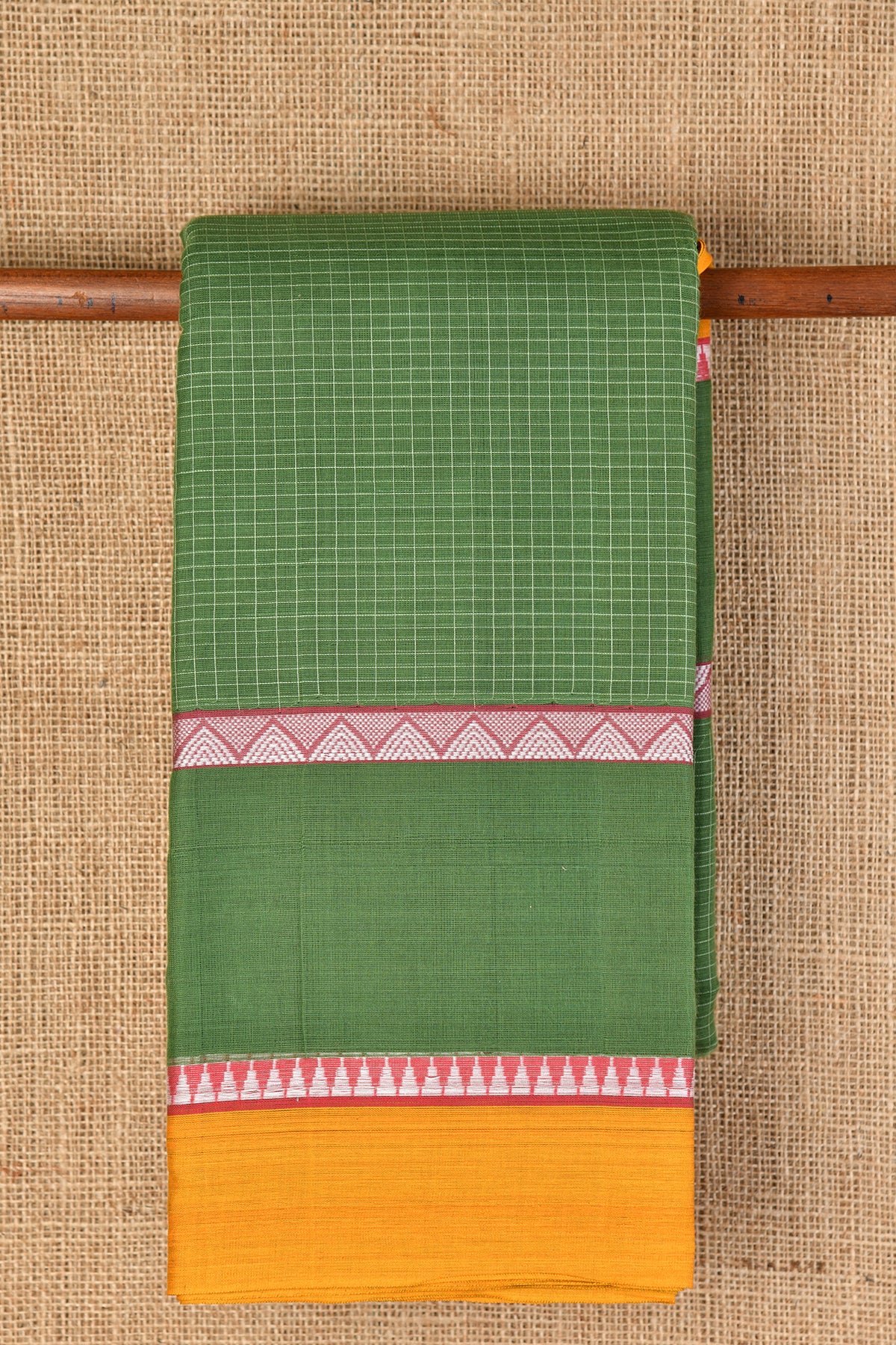 Checked Green Semi Gadwal Cotton Saree