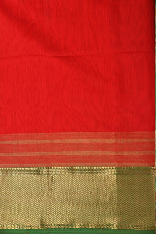 Chevron Border Red Maheshwari Silk Cotton Saree
