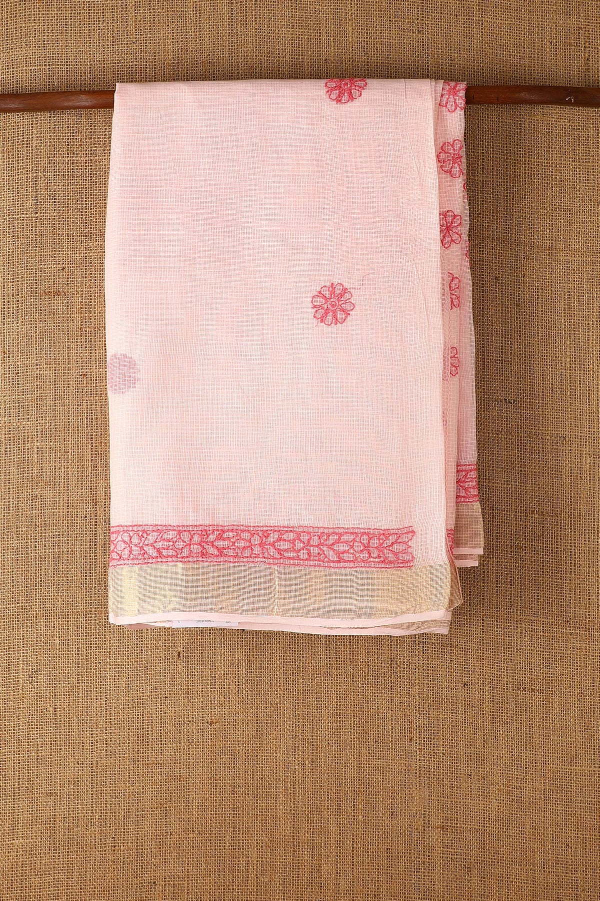 Chikankari Embroidered Work Pastel Pink kota Cotton Saree