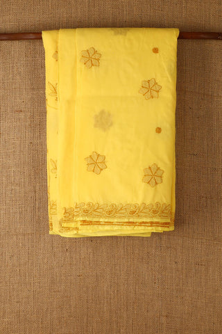 Chikankari Work Floral Motif Yellow Hyderabad Cotton Saree