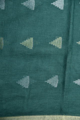 Temple Design Ocean Green Linen Cotton Saree