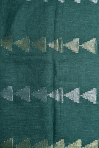 Temple Design Ocean Green Linen Cotton Saree