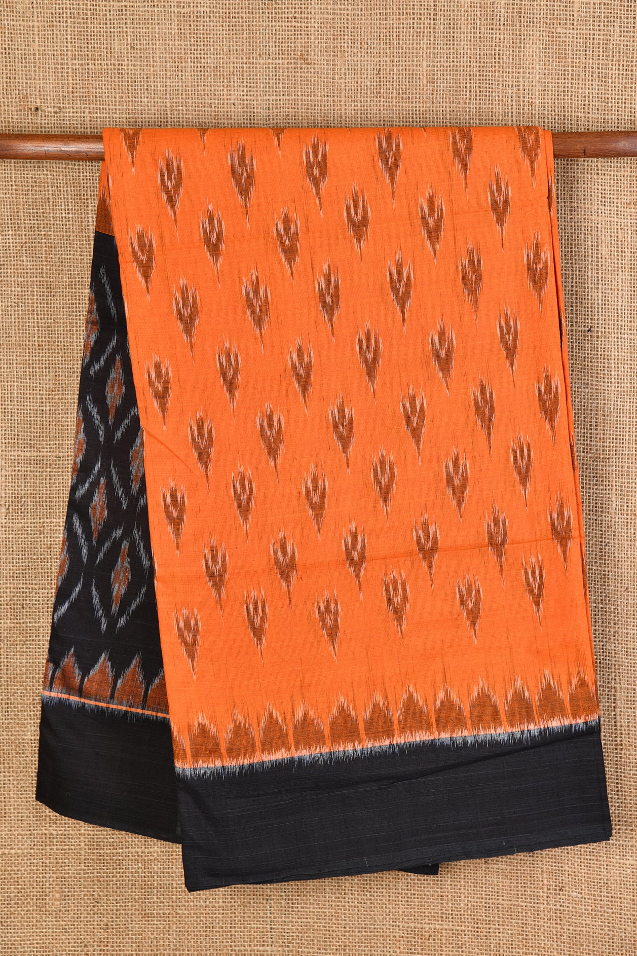 Contrast Border Dark Orange Odisha Ikat Cotton Saree