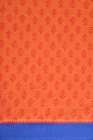 Orange Zig Zag Pattern Block Printed Silk Saree
