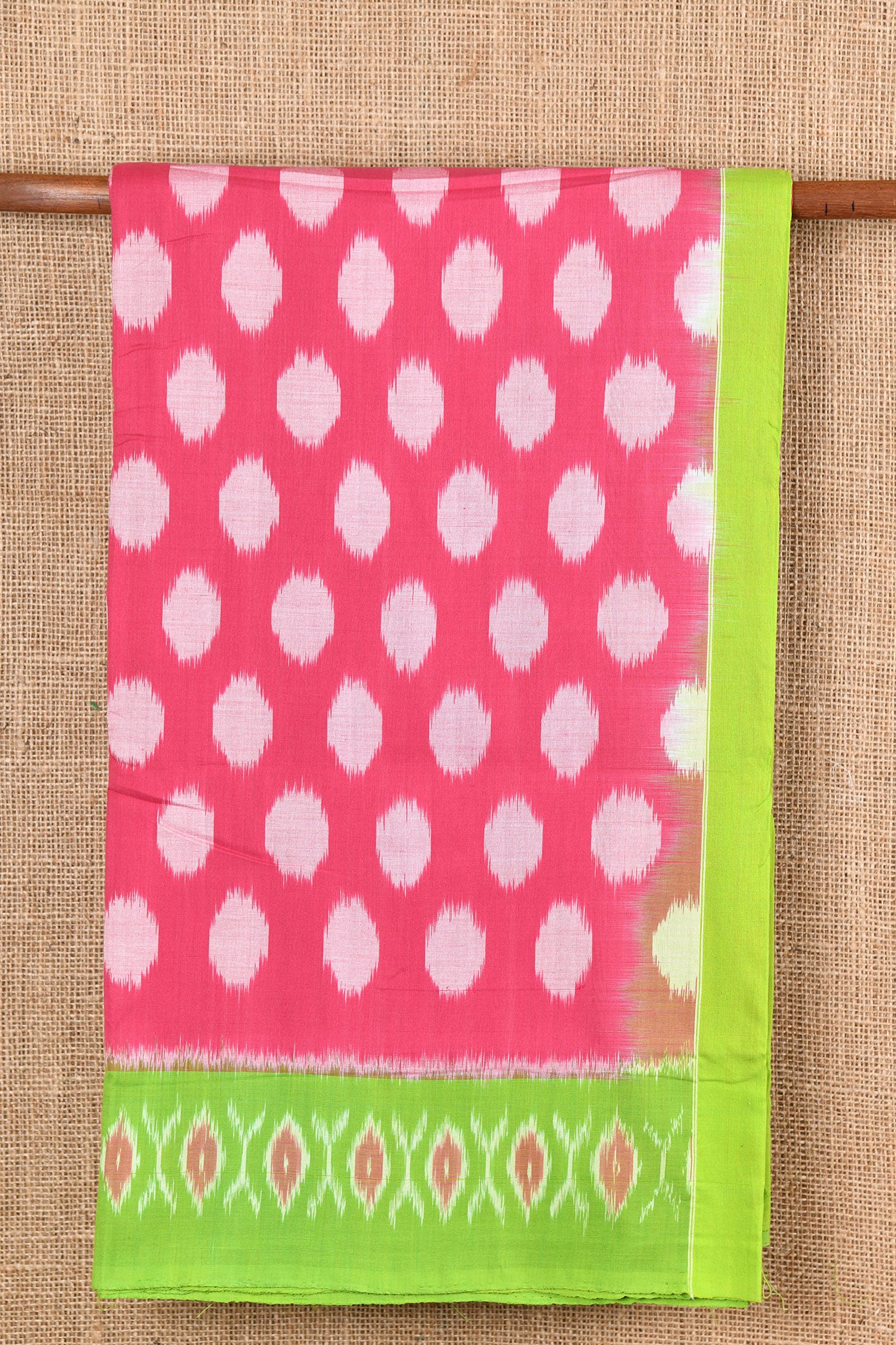 Contrast Border Ikat Design Pink Pochampally Cotton Saree