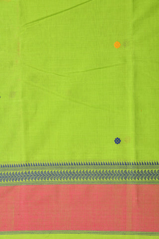 Contrast Border Parrot Green Kanchi Cotton Saree