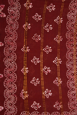 Paisley Border Floral Printed Ochre Red Sungudi Cotton Saree
