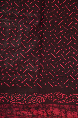 Allover Pattern Batik Printed Border Dark Burgundy Brown Sungudi Cotton Saree