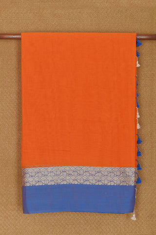 Thread Work Contrast Border In Plain Bright Orange Bengal Cotton Saree