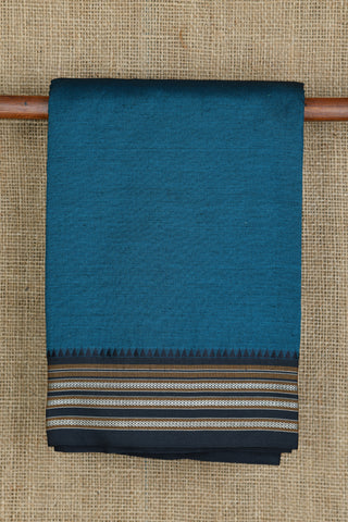 Temple Border Design Peacock Blue Dharwad Semi Cotton Saree