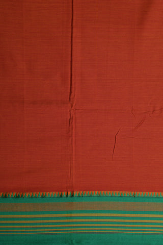 Temple Border Ochre Red Dharwad Semi Cotton Saree