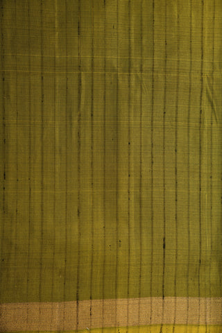 Stripes Dark Olive Green Plain Silk Saree