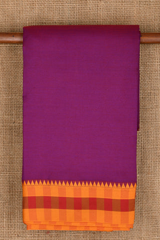 Checked And Temple Border In Purple Dharwad Cotton Saree