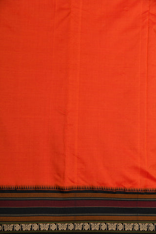 Contrast Thread Work Border In Plain Orange Dharwad Cotton Saree