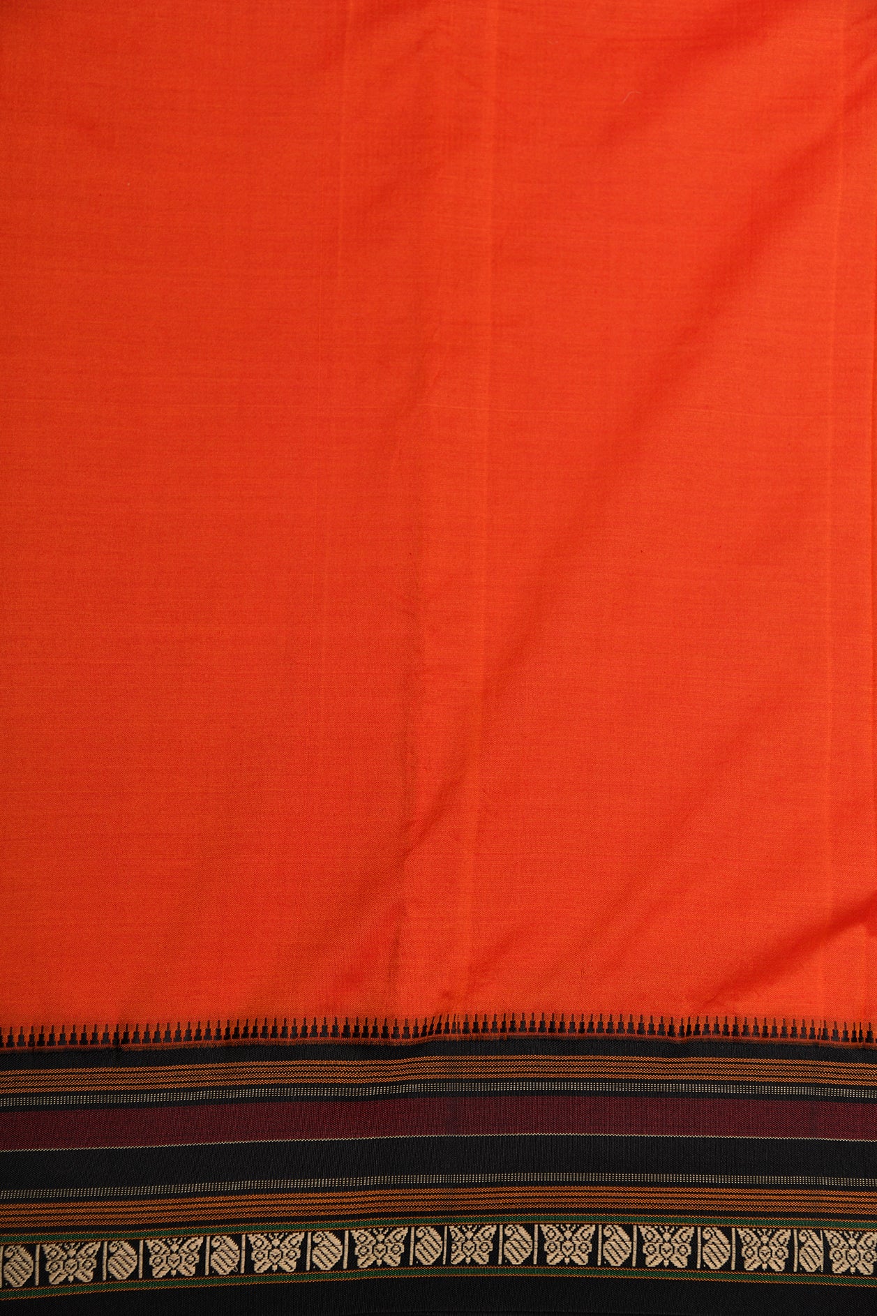 Contrast Thread Work Border In Plain Orange Dharwad Cotton Saree