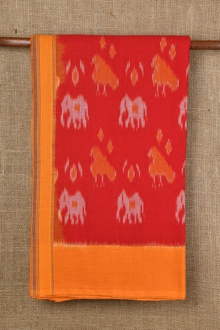 Elephant Ikat Design Red Pochampally Cotton Saree