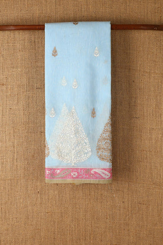 Embroidery Work Floral Design Pastel Blue Banaras Cotton Saree