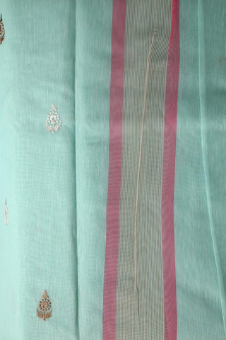Embroidered Work Floral Design Pastel Green Banaras Cotton Saree