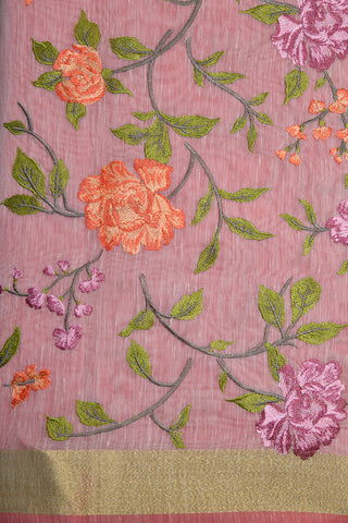 Embroidery Work Floral Pastel Pink Kota Saree