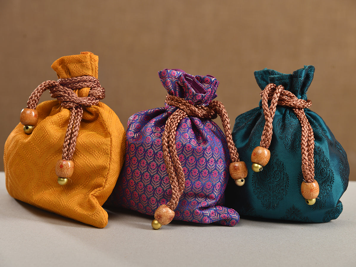 Set Of 3 Banaras Brocade Potli Bags